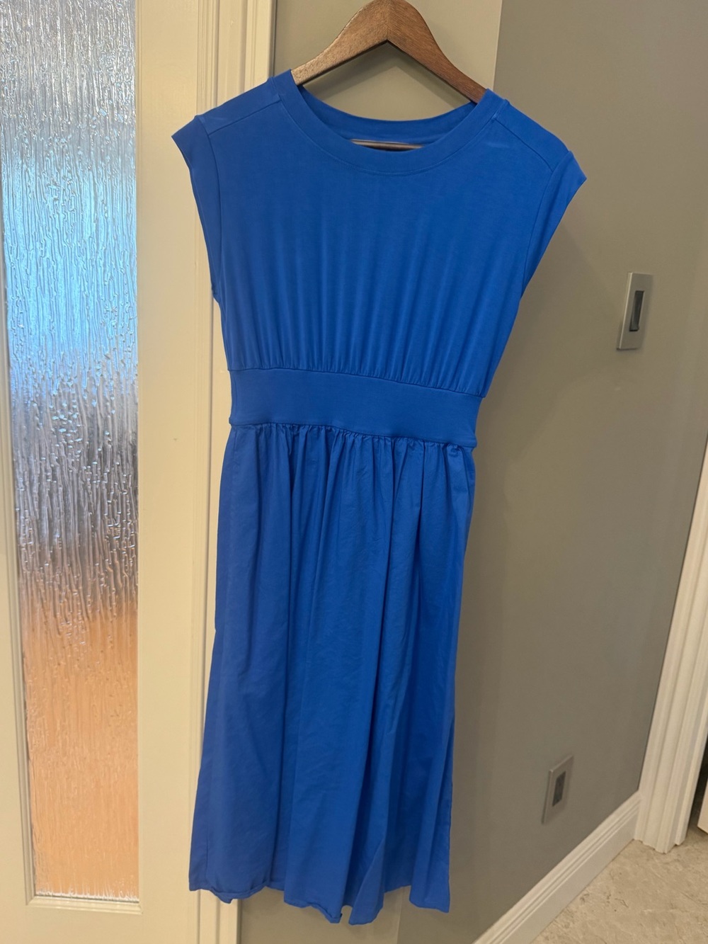 LOFT Petite Cobalt Blue Mixed Media Midi Dress SP Cap Sleeve